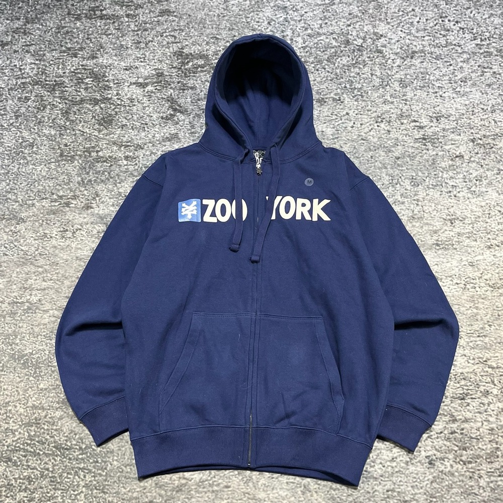 NWT Zoo York Zip‎ Up Hoodie Medium Blue Vintage Y2K Grunge Skater Sweatshirt